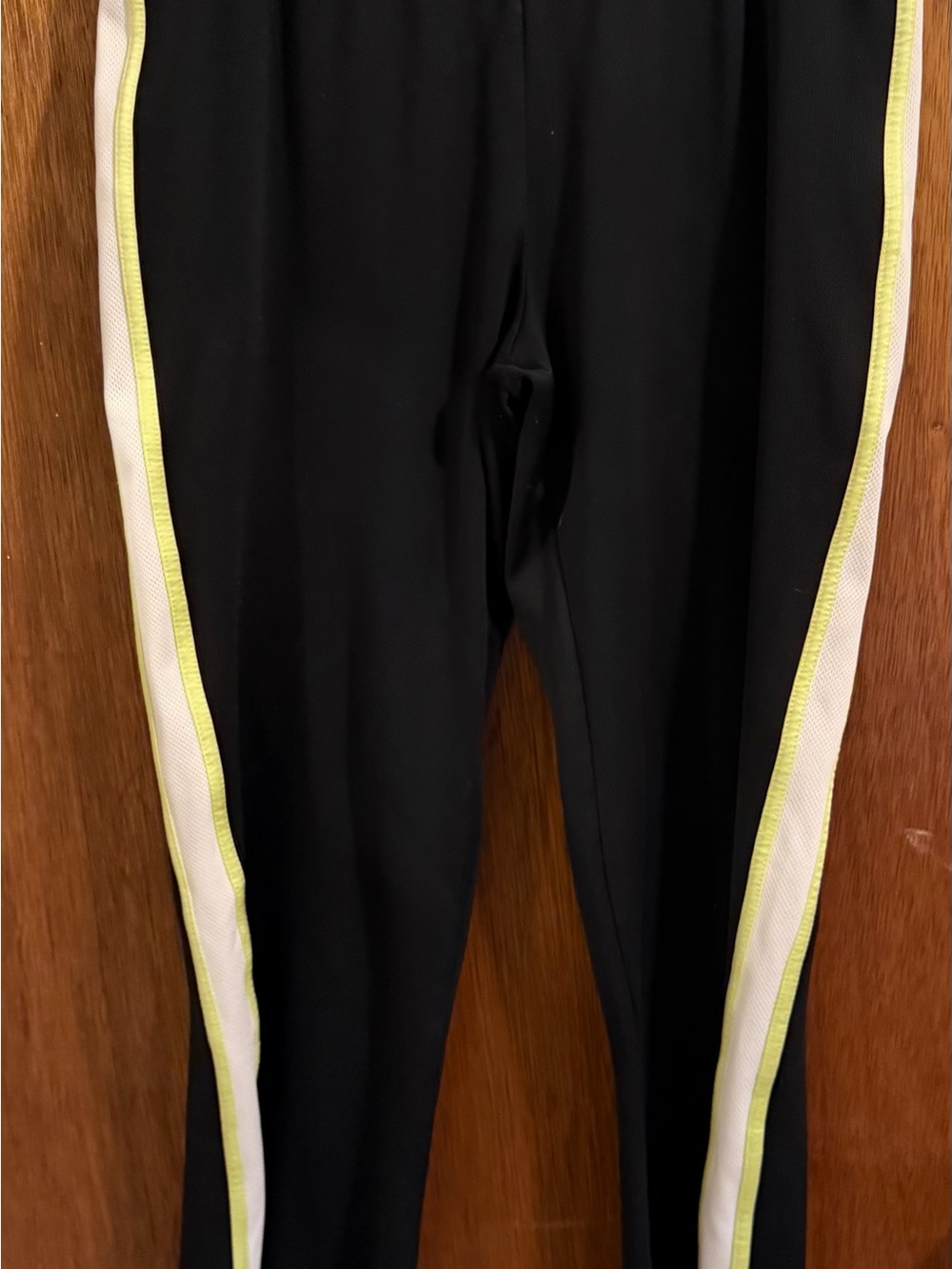 Champion Black Leggings with White & Neon Yellow Side Stripes